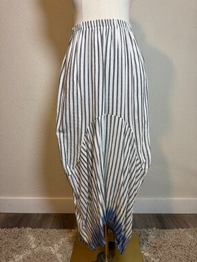 KIYO Striped White & Gray Hi Lo Cotton Lagenlook Skirt size Small